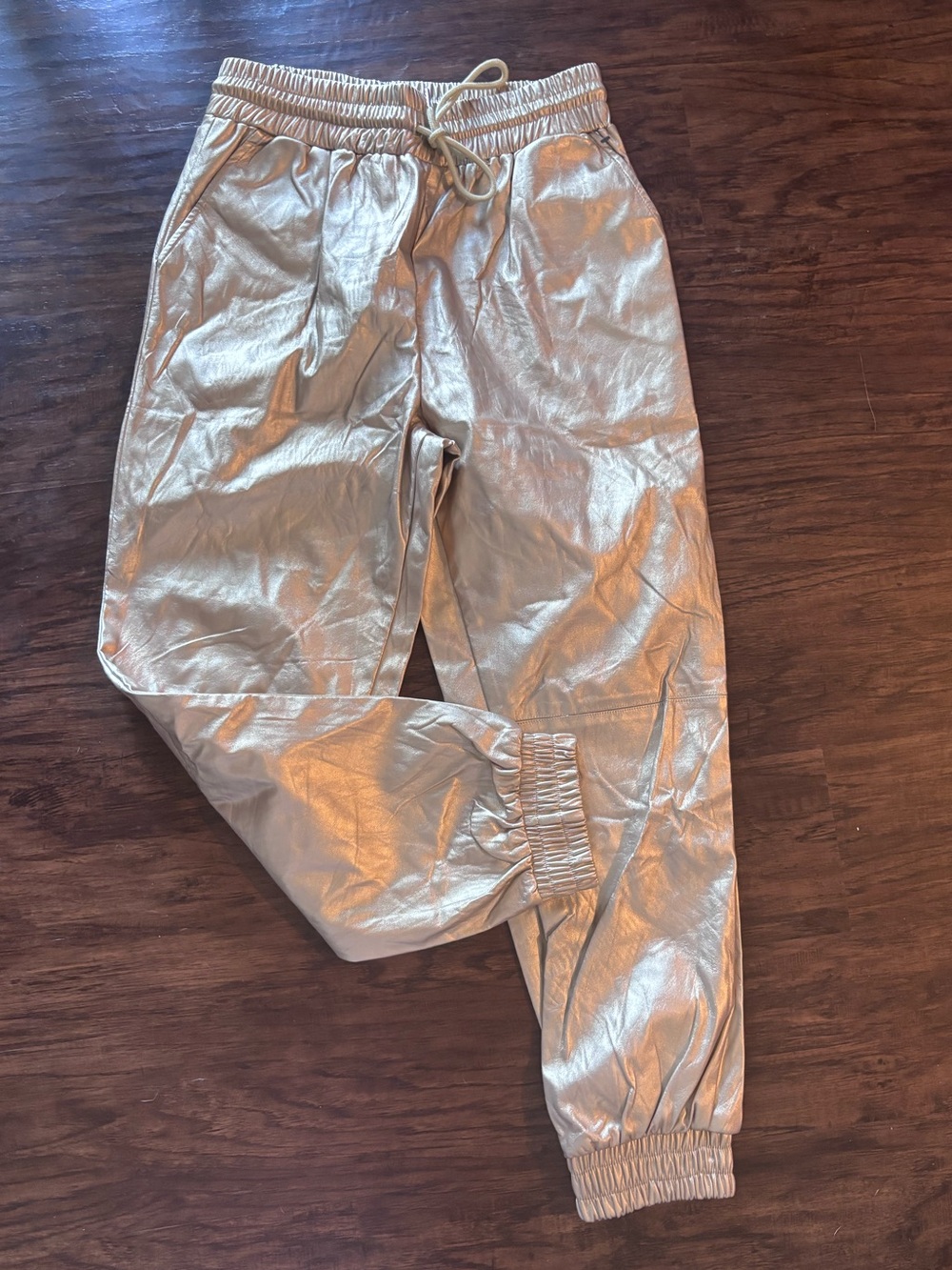 Strut and Bold Women’s Metallic Gold Jogger Sweatpants with Elastic Waist